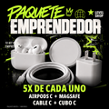 5x AIRPODS ENTRADA C, 5x CARGADOR MAGSAFE, 5x CABLE C, 5x CUBO C